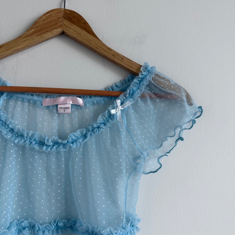 Vintage Y2K Victoria's Secret Blue Polka Dot Mesh Top Size Small - Picture 4 of 10